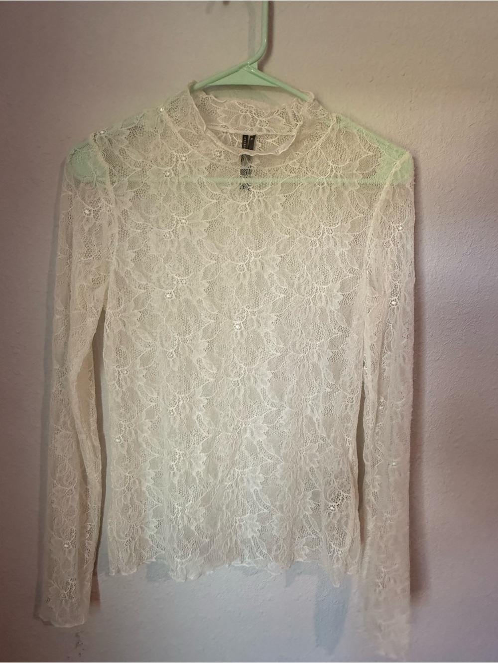 Anthropologie Ivory Sheer Floral Lace Long-Sleeve Top